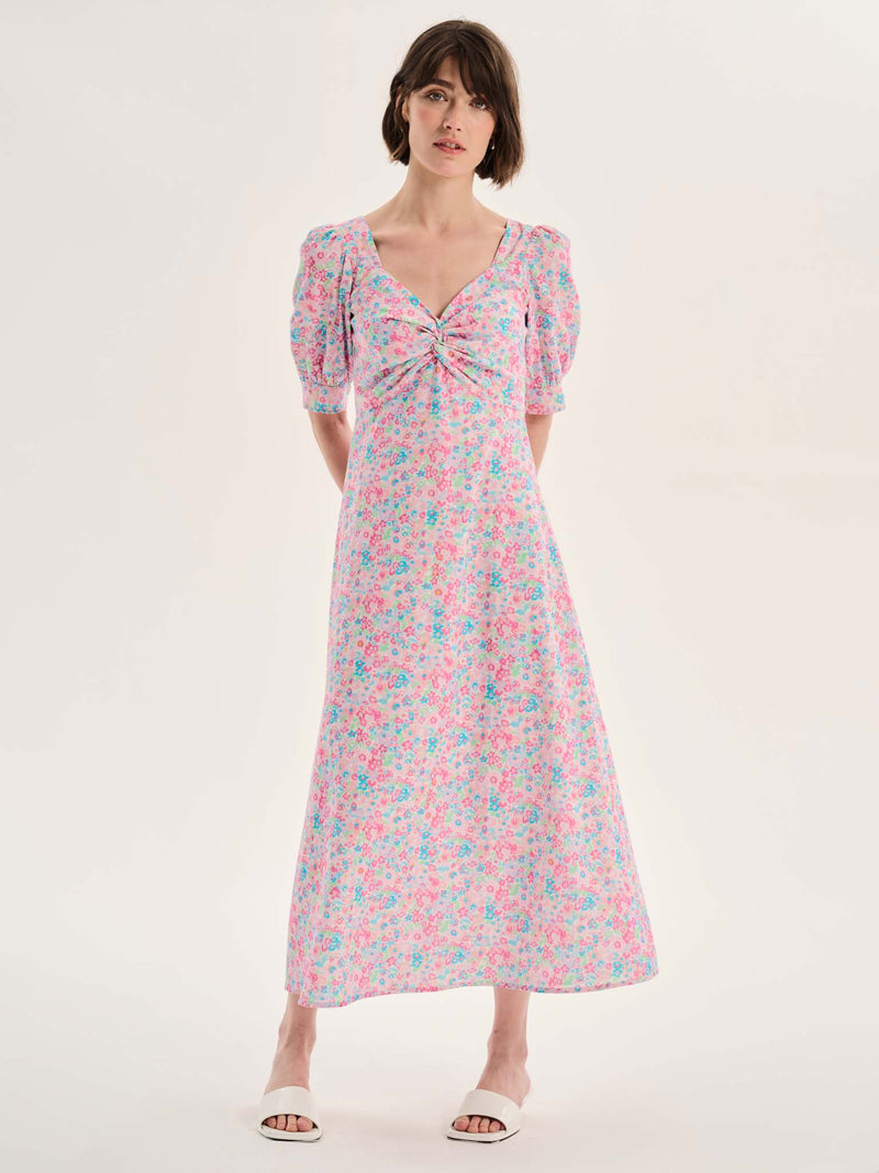 Bluebell Floral Knot Front Dress in Pink