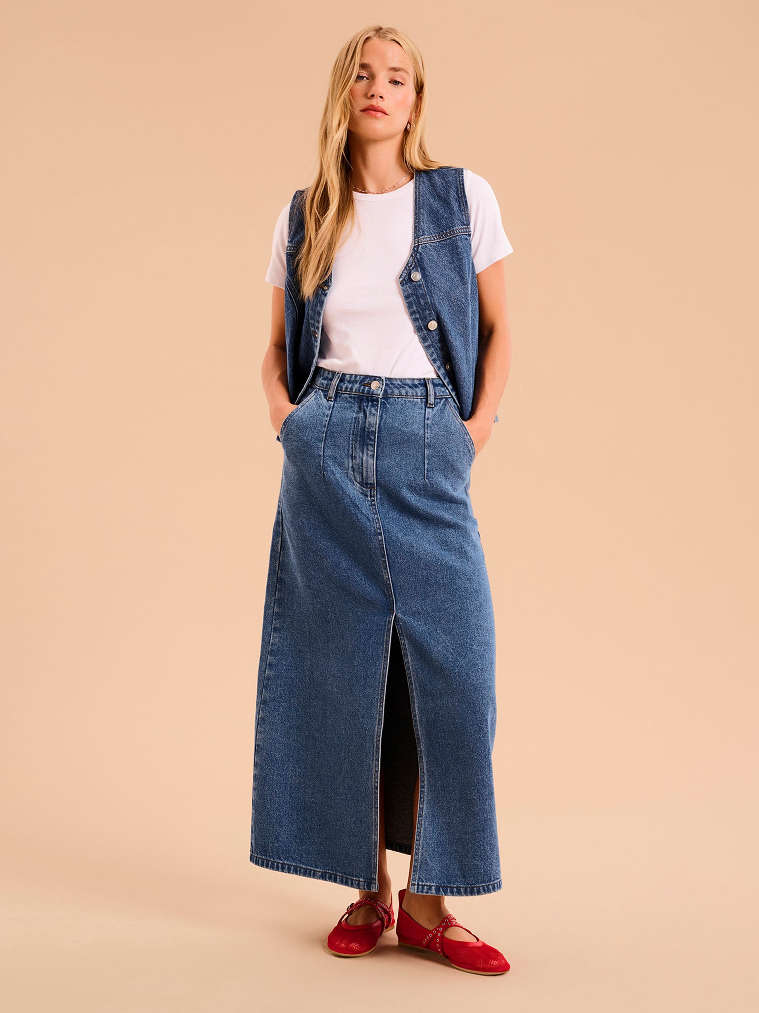Kennedy Olive Midi Denim Skirt