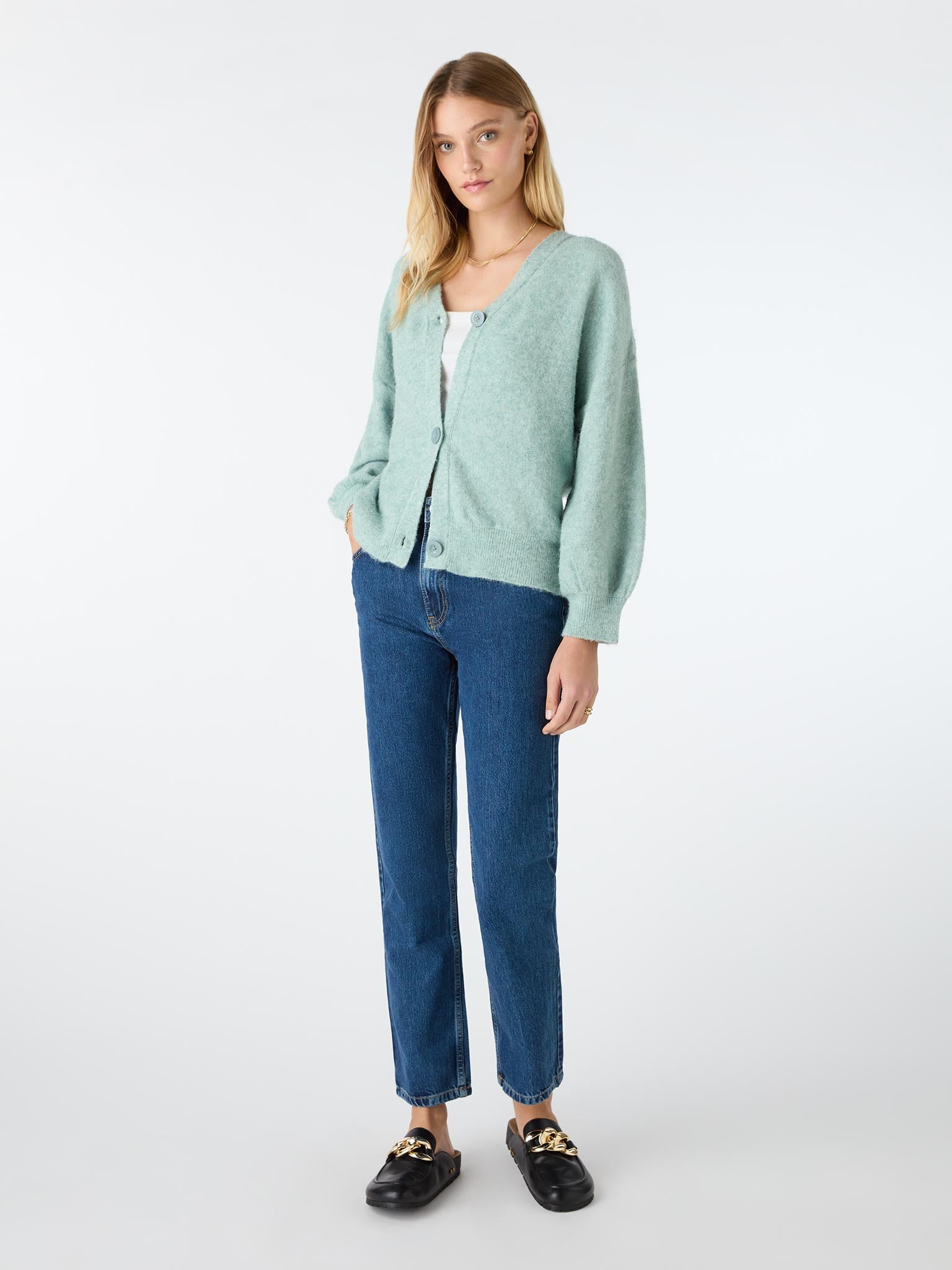 Honor Cardigan in Aqua | OMNES | Knitwear | Sustainable & Affordable Clothing | Shop Women's Fashion