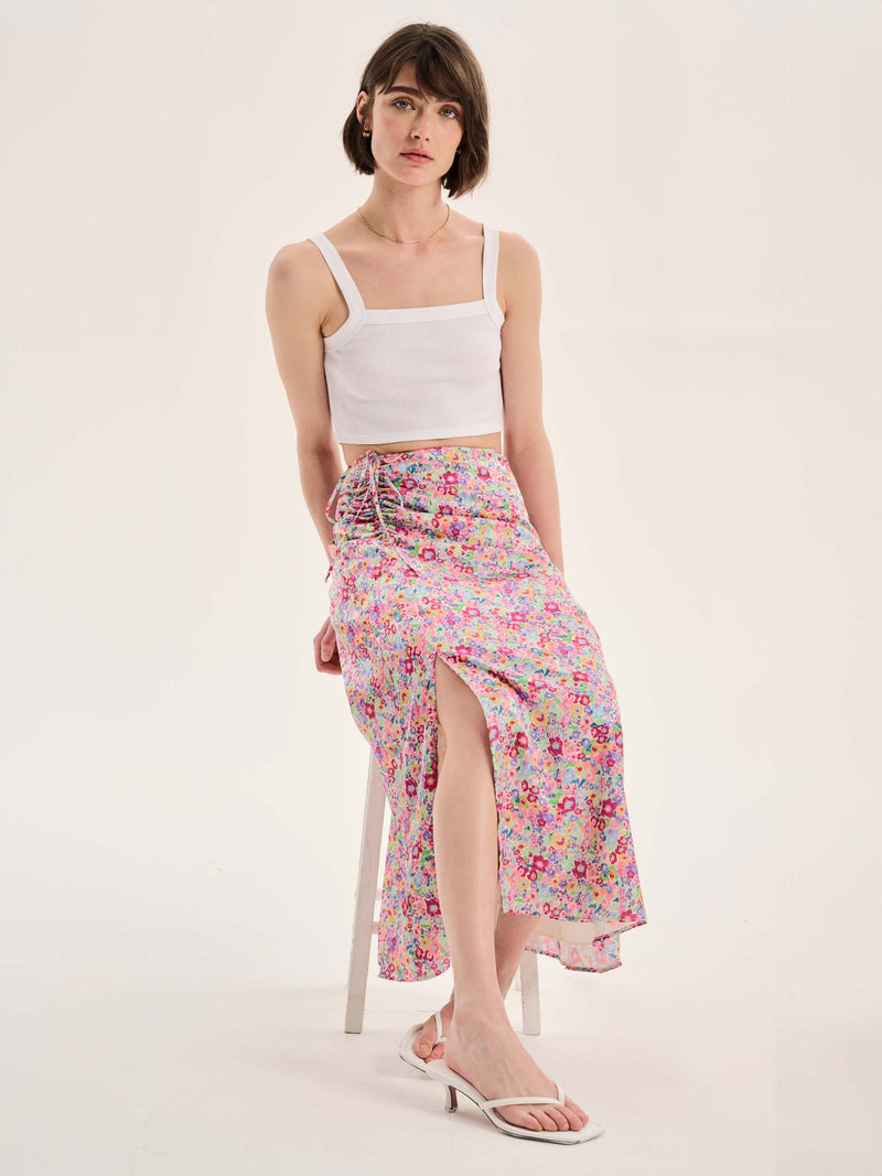 Madelyn Midi Skirt in Sketch Floral Print