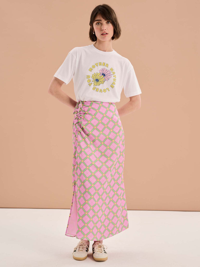 Madelyn Midi Skirt in Pink Check Print