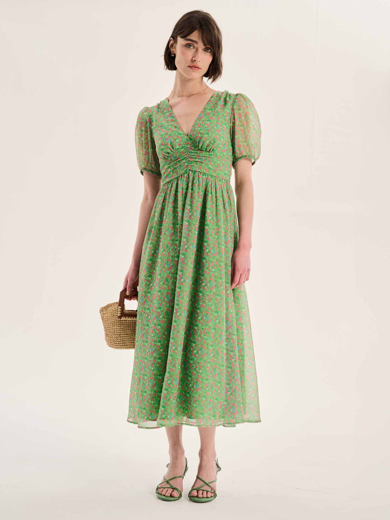 Raphaela Dress in Green Floral Print