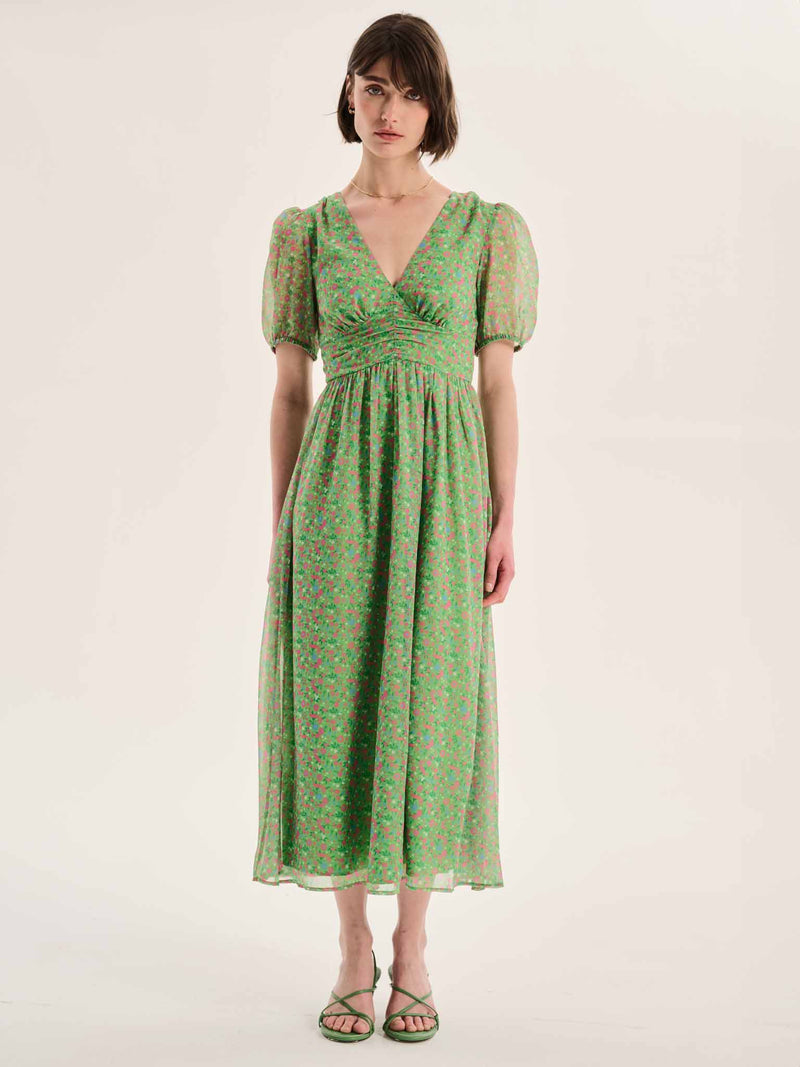 Raphaela Dress in Green Floral Print