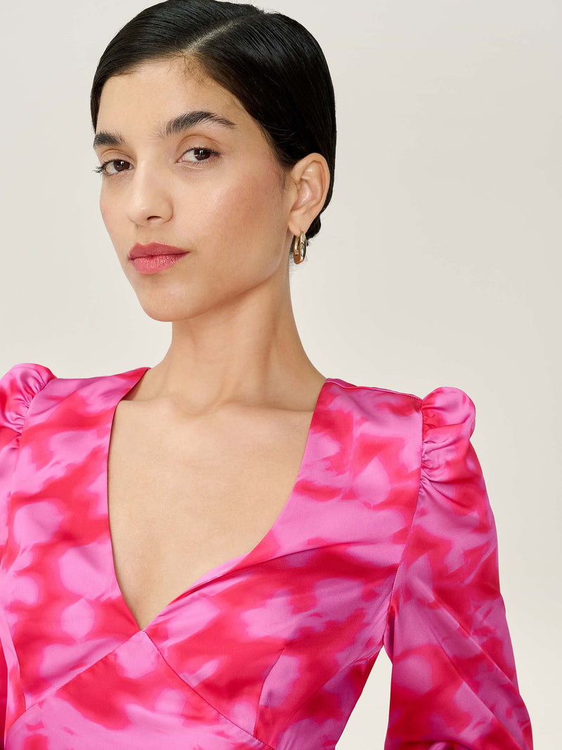 Francoise Dress in Magenta Blurred Floral
