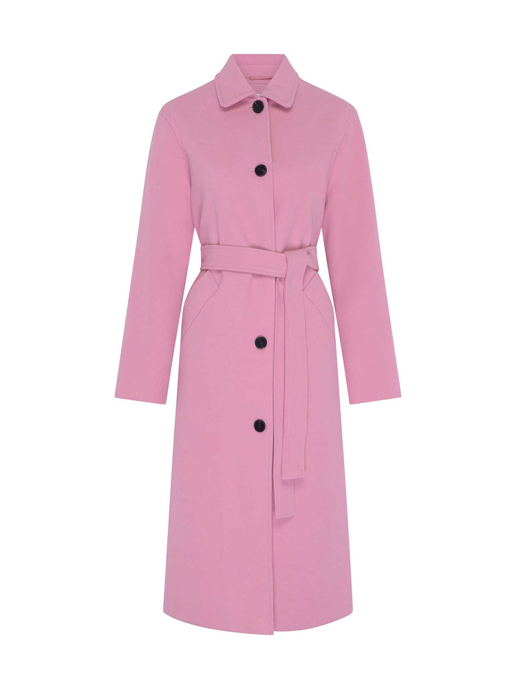 Vienna Single Breasted Belted Coat in Dusty Pink