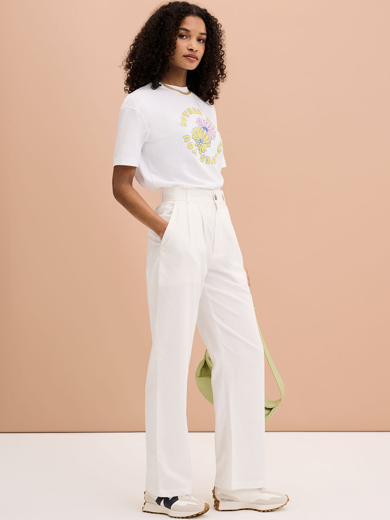 Cinnamon Relaxed Trousers in White Cotton/Tencel