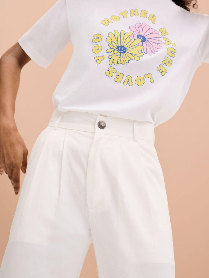 Cinnamon Relaxed Trousers in White Cotton/Tencel