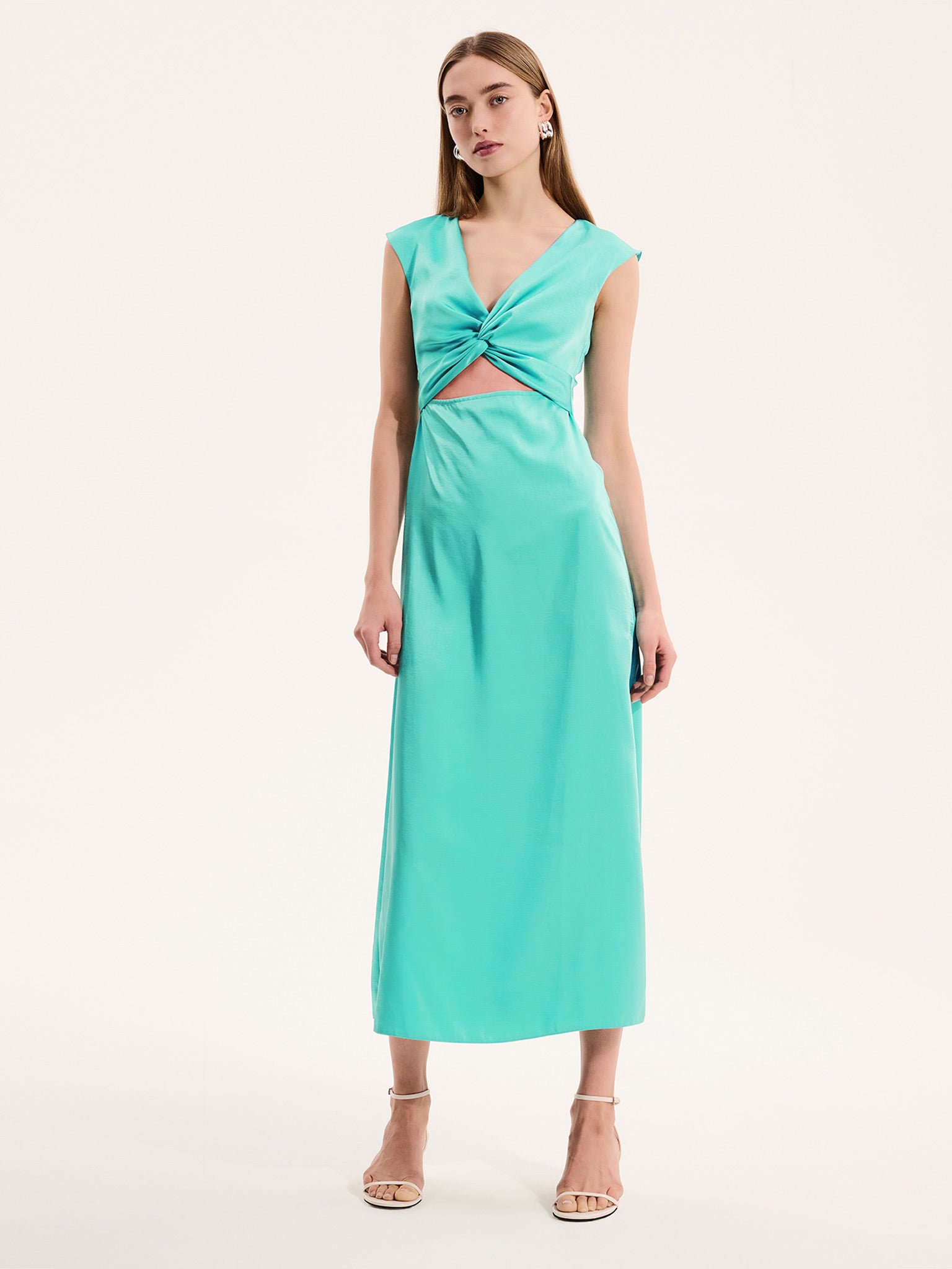 beige and red wedding dress Dark Teal Sleeveless Satin Belted Midi Dress