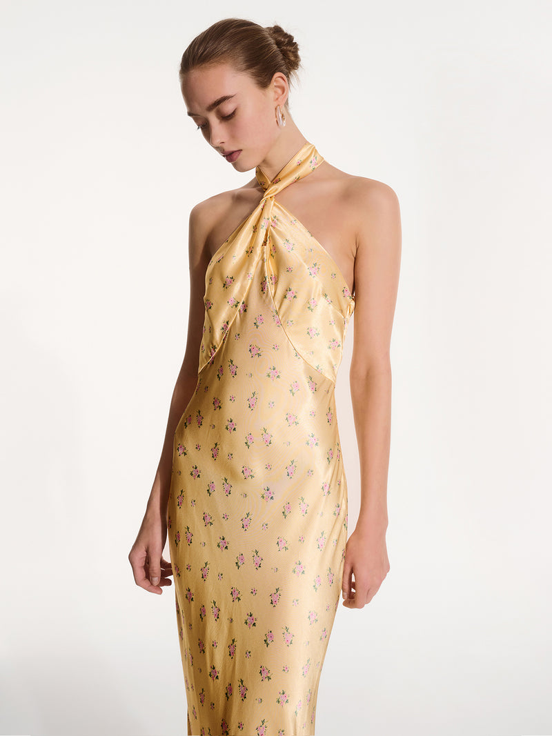 Arles Floral Dress in Vintage Yellow