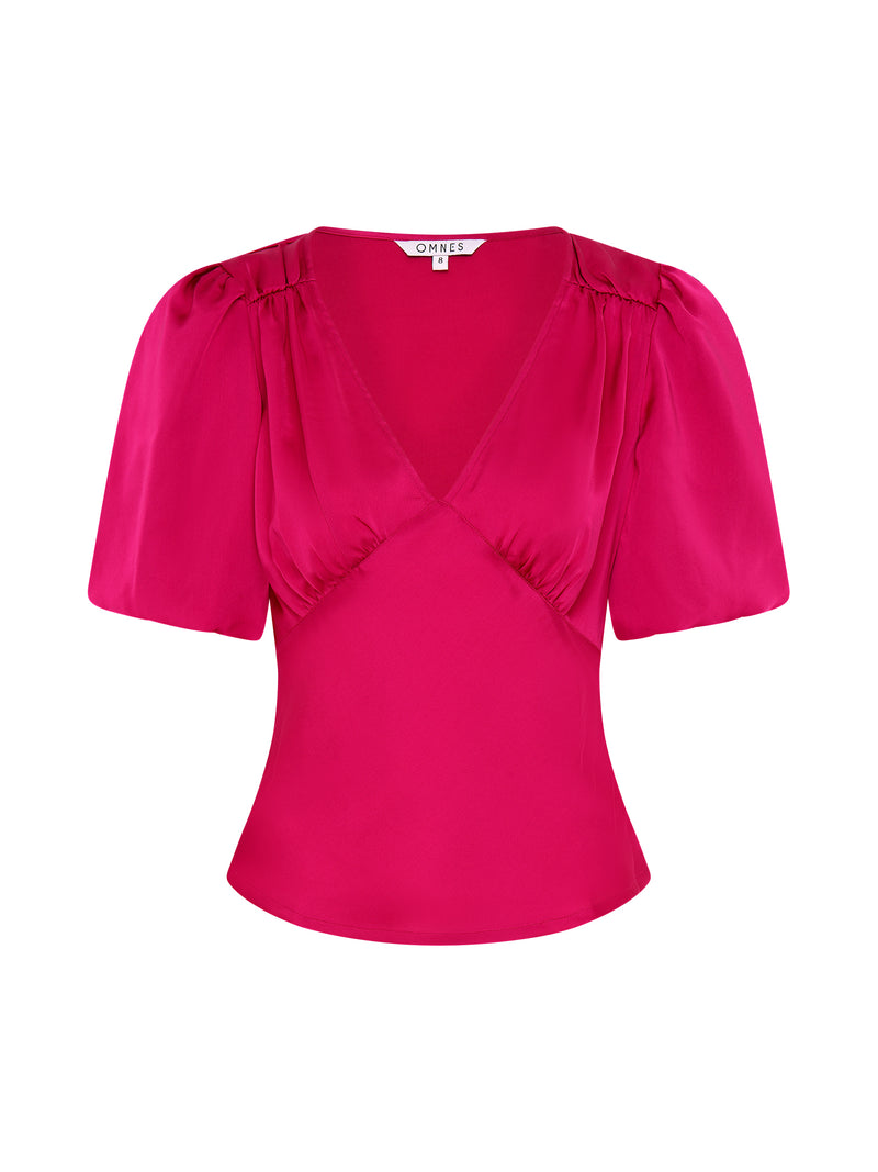 Cressida Puff Sleeve Top in Magenta