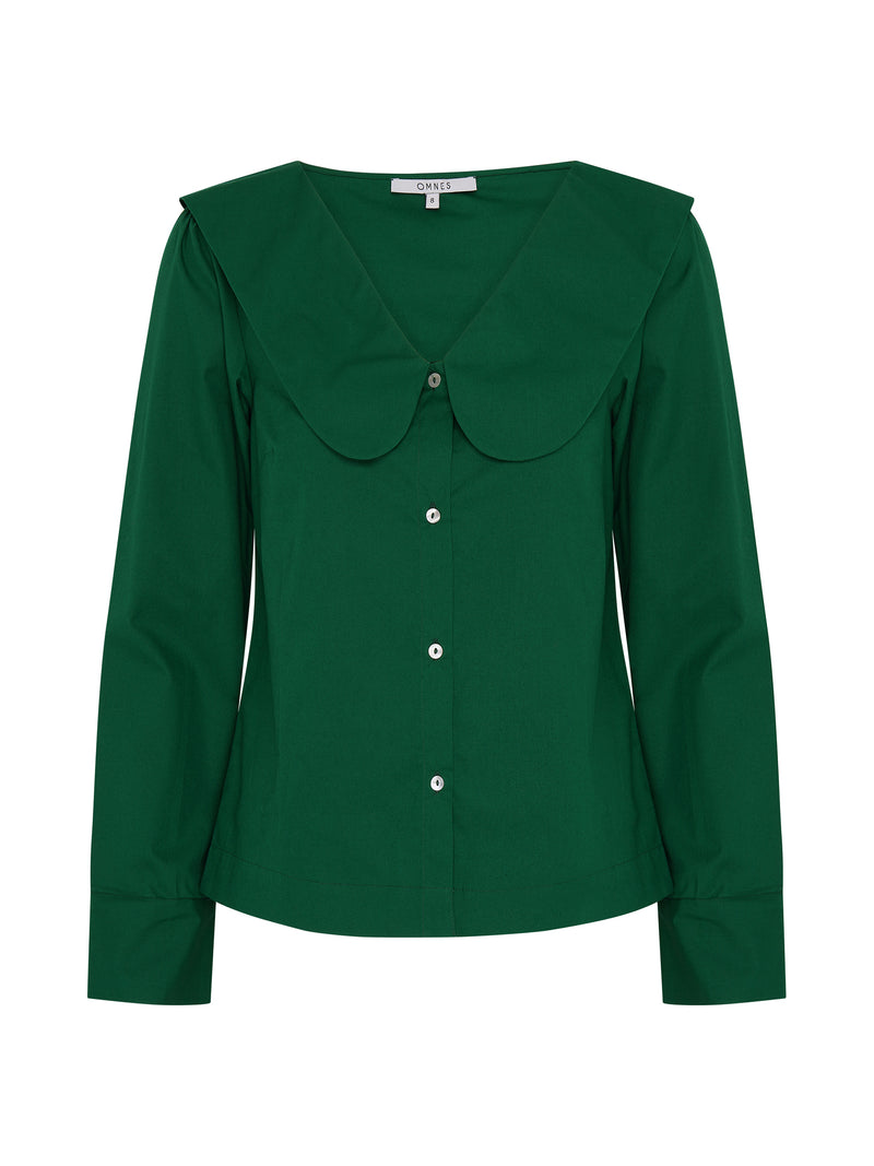 Caitlin Oversized Collar Blouse in Green