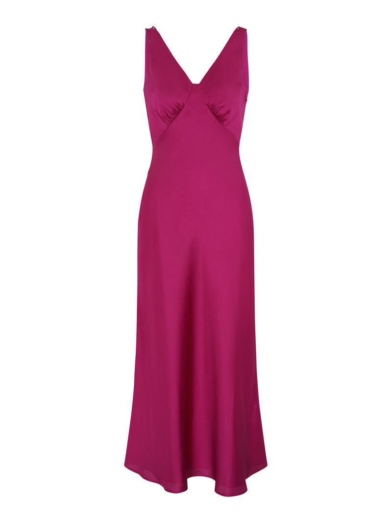 V neck sleeveless maxi dress in magenta 