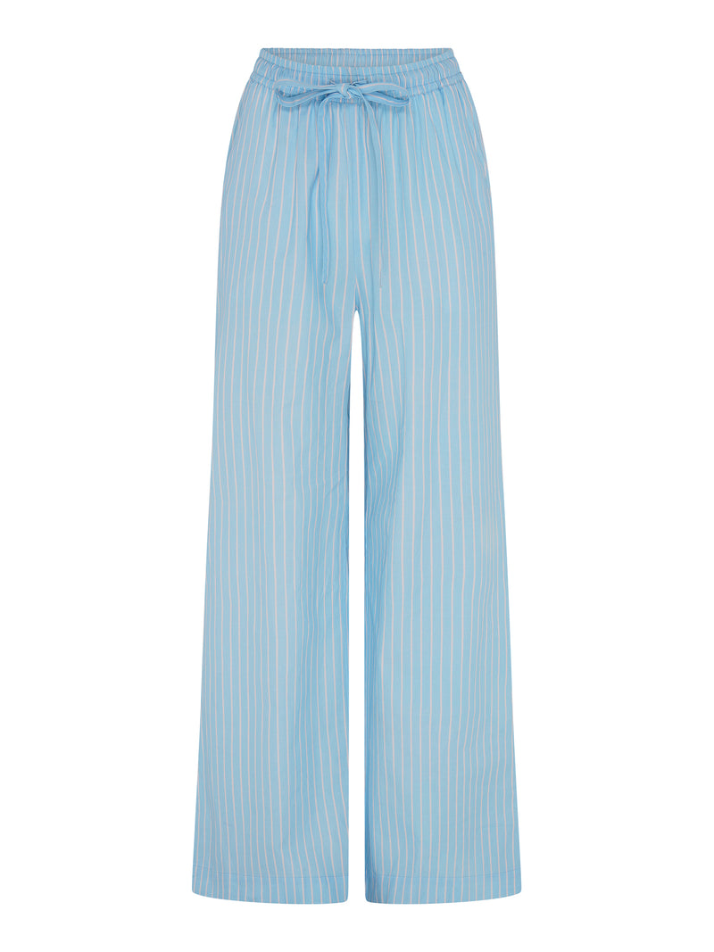 Ramela Elasticated Waist Trouser in Cream and Blue Stripe