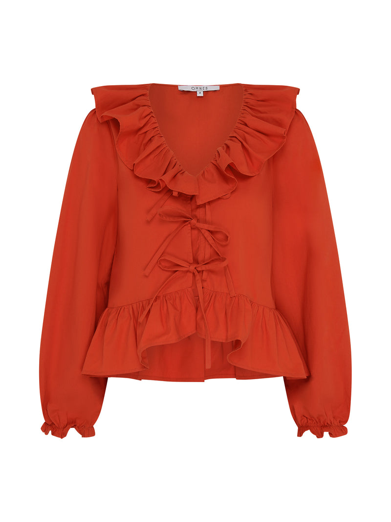 Selena Frill Blouse in Red
