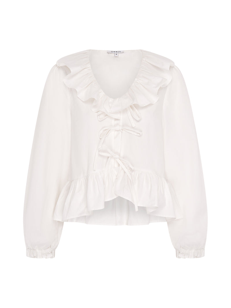Selena Frill Blouse in White