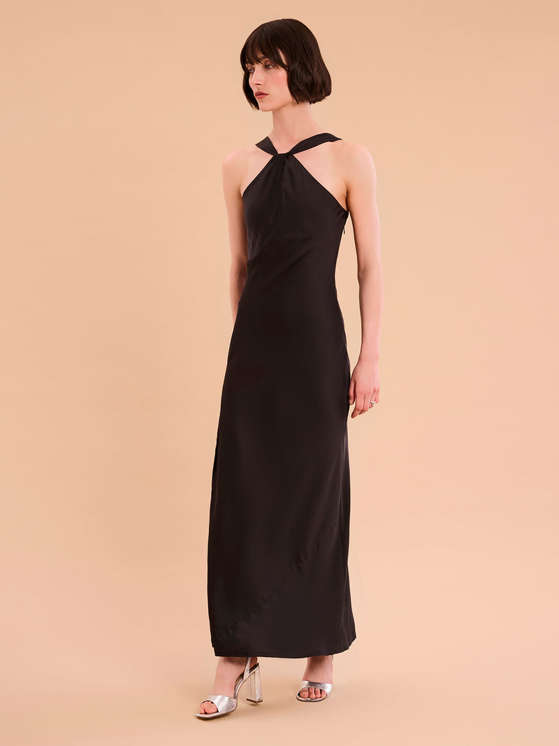 Black maxi dress with halterneck