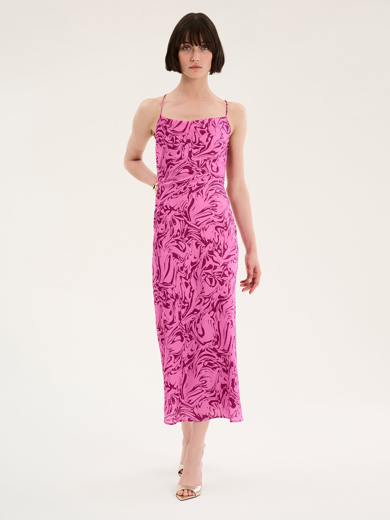 patterned slip dress Riviera Slip Midi Dress in Pink Marble – OMNES