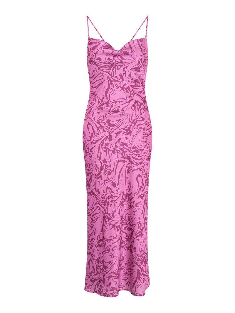 Riviera Slip Midi Dress in Pink Marble