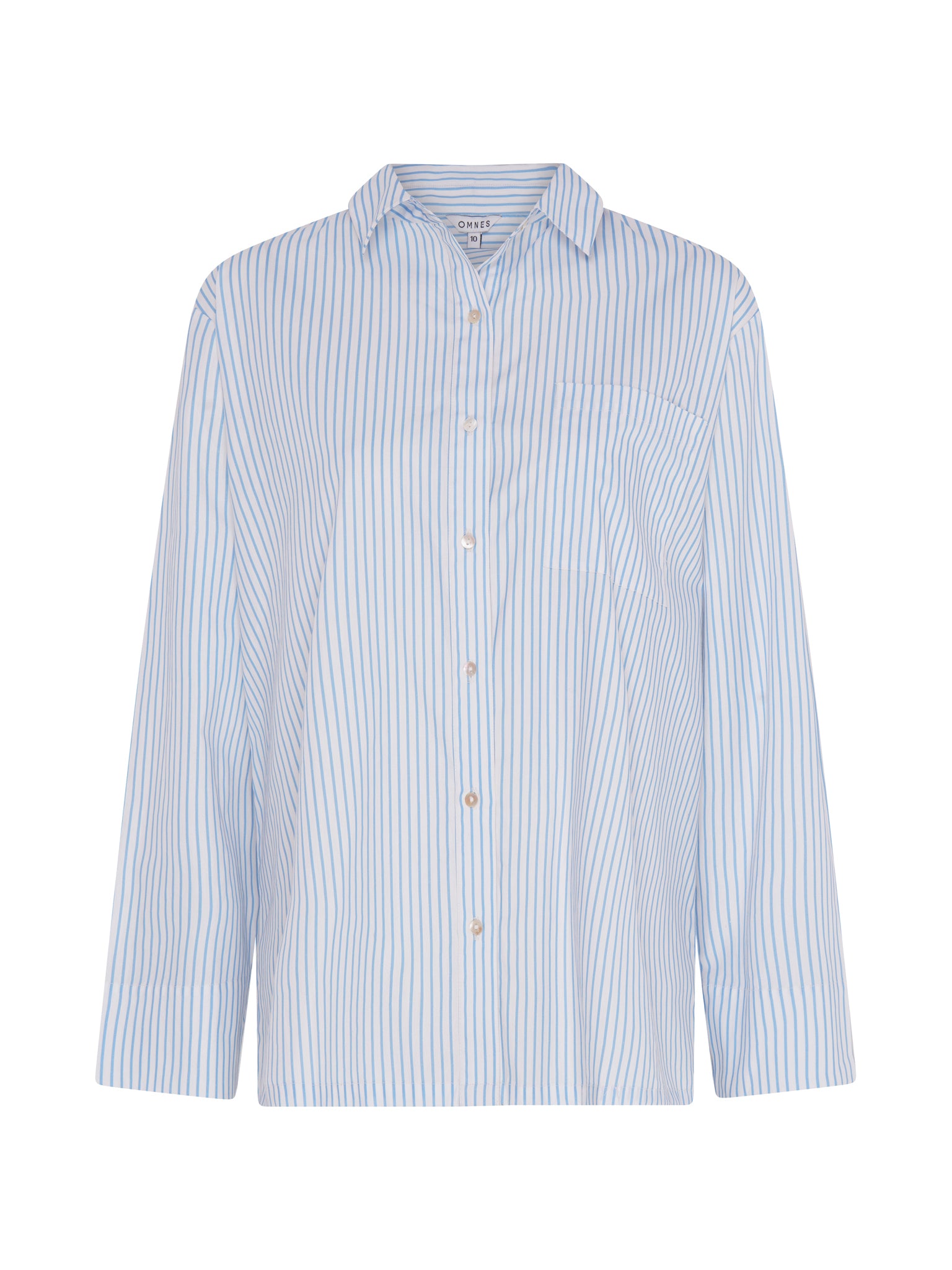 (売約済)SINGLEOUT/BACK RIBBON STRIPE SHIRTS OROMEN | Blue Ribbon Striped Shirt | 100% Cotton Woven Texture