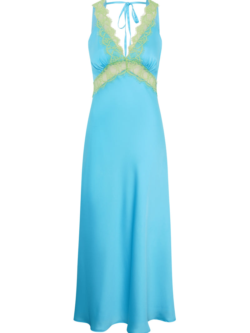 Aurelia Lace Trim Maxi Dress in Turquoise and Green
