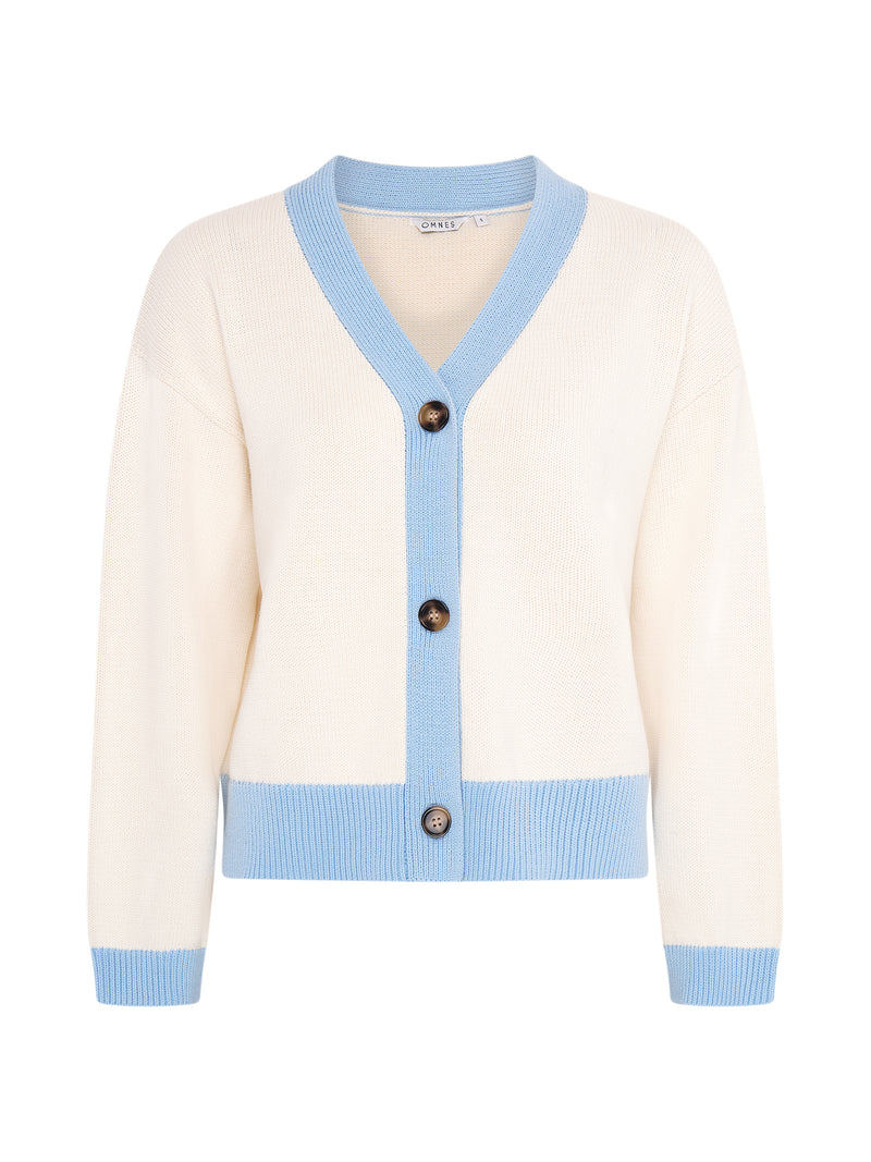 Henni Cotton Cardigan in Cream and Blue