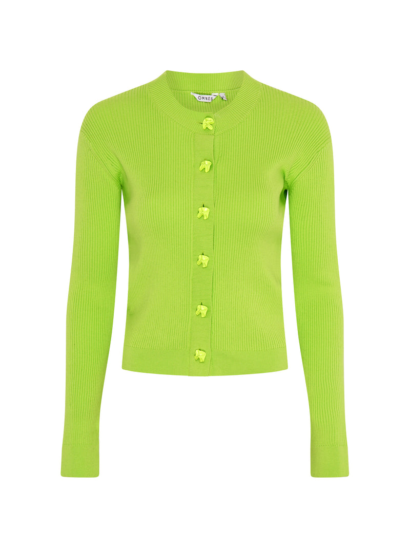 Daisy Rib Cardigan in Lime Green