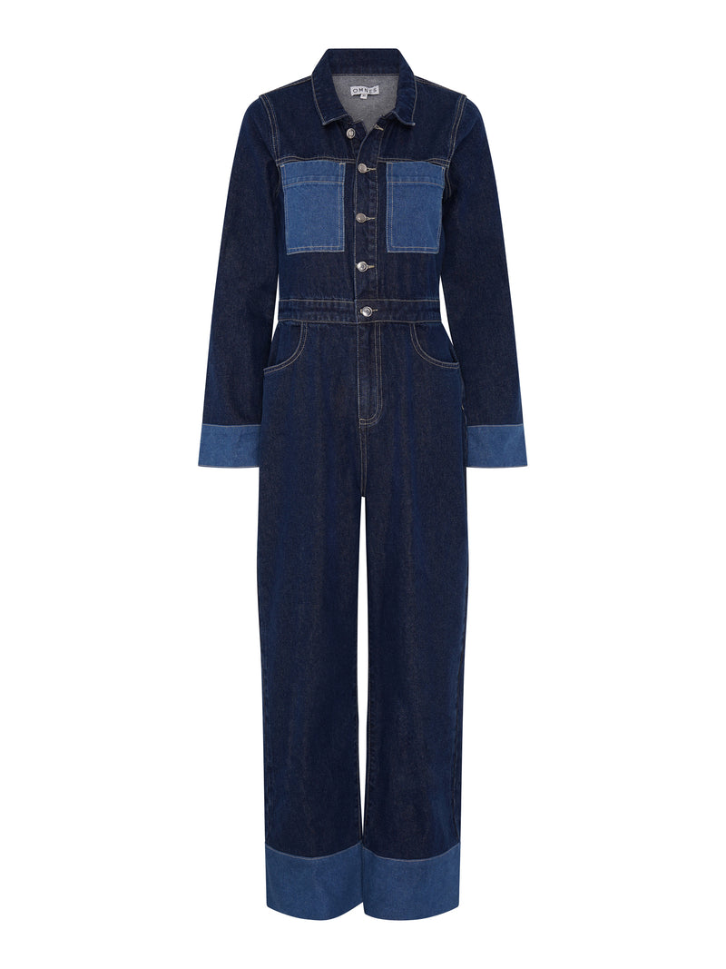 Diya Contrast Denim Jumpsuit in Midwash
