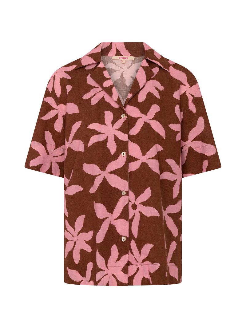 Oaklyn Shirt in Pink and Chocolate Floral Print