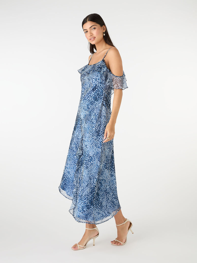 Aracelli Off Shoulder Maxi Dress in Blue