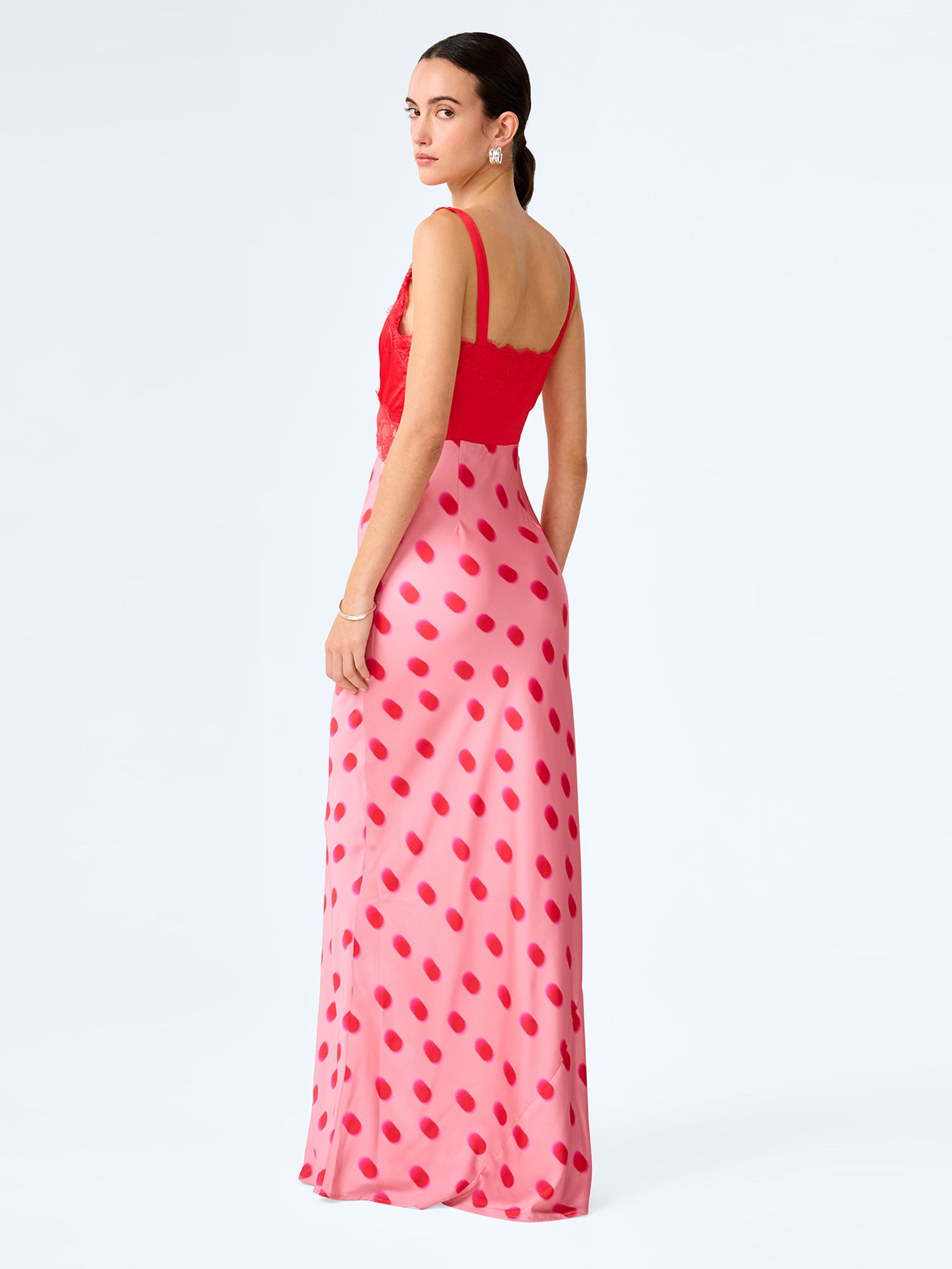 open lace back dress Jolie Moi Deasia Polka Dot Print Maxi Dress, Pink Polka – Jolie Moi Retail main image 1