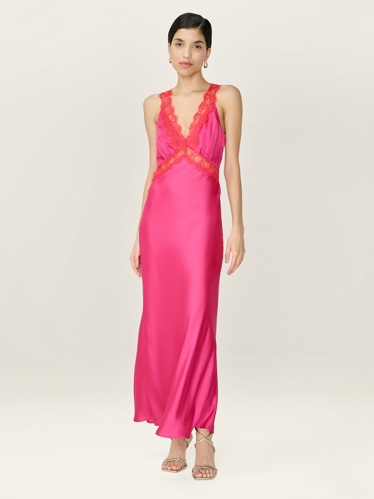 aurelia satin v neck midi dress Aurelia Dress in Raspberry / Red