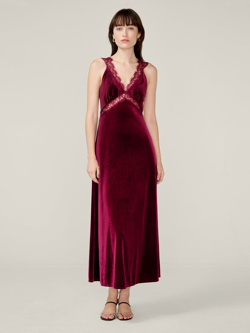 Aurelia Velvet Dress in Deep Wine