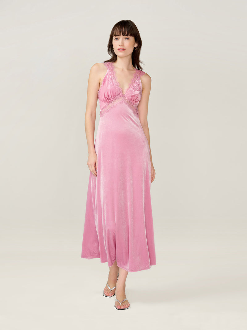 Aurelia Velvet Dress in Vintage Pink