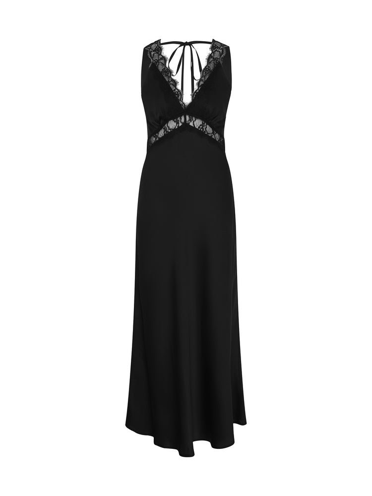 Aurelia Lace Trim Maxi Dress in Black