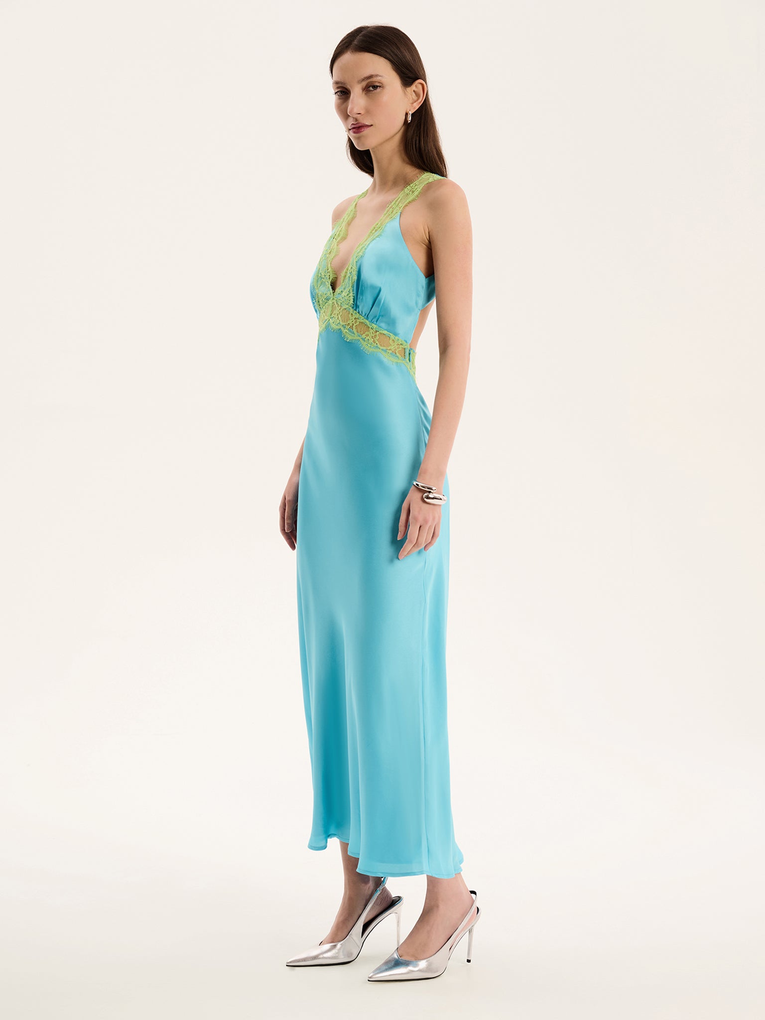 Aurelia Lace Trim Maxi Dress in Turquoise and Green - 18 Aurelia Lace Trim Maxi Dress in Turquoise and Green - 18