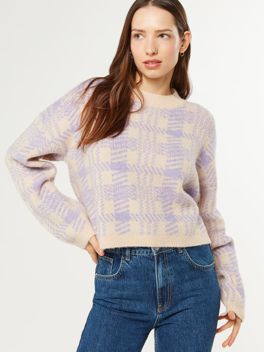 Beatrice Check Jumper in Cream and Lilac