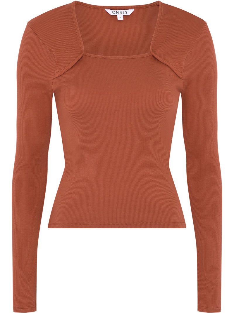 Fearne Square Neck Jersey Top in Brick Orange