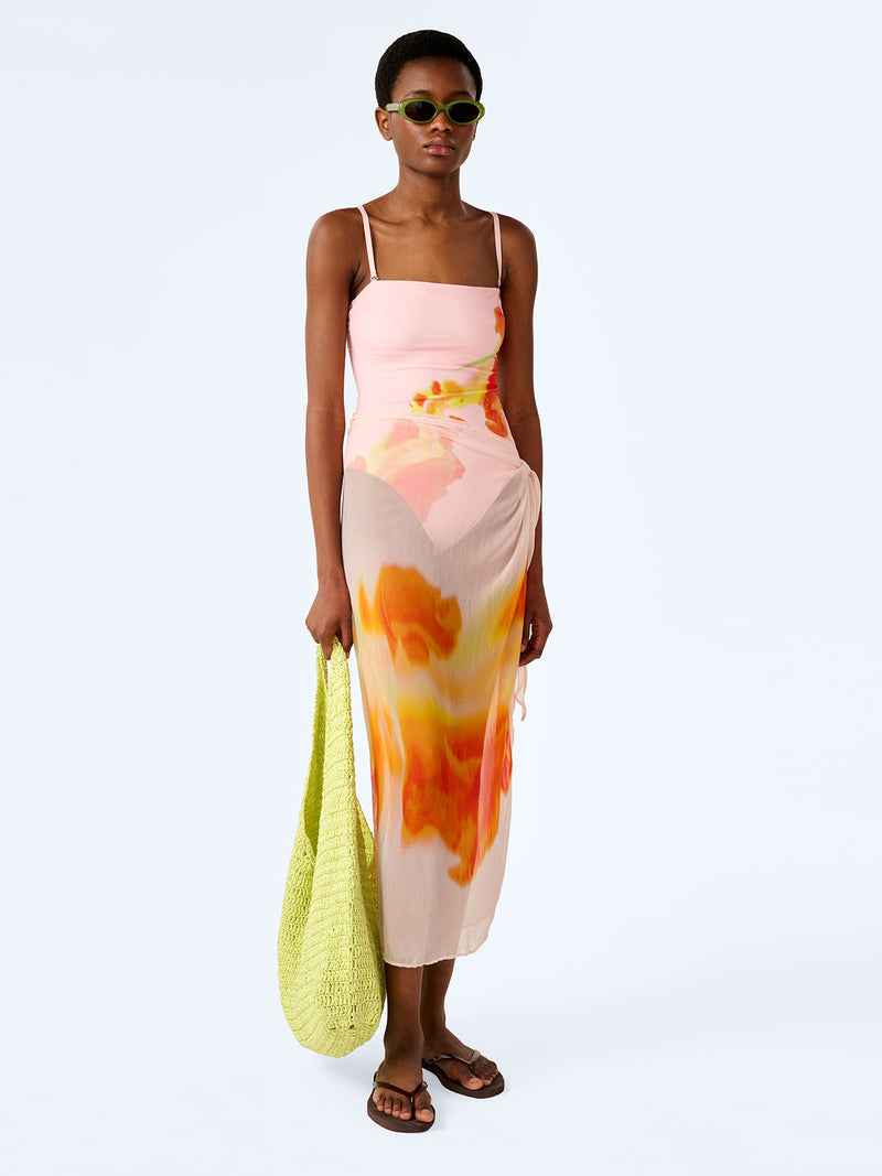 Beliza Sarong in Pink Glitched Floral Placement