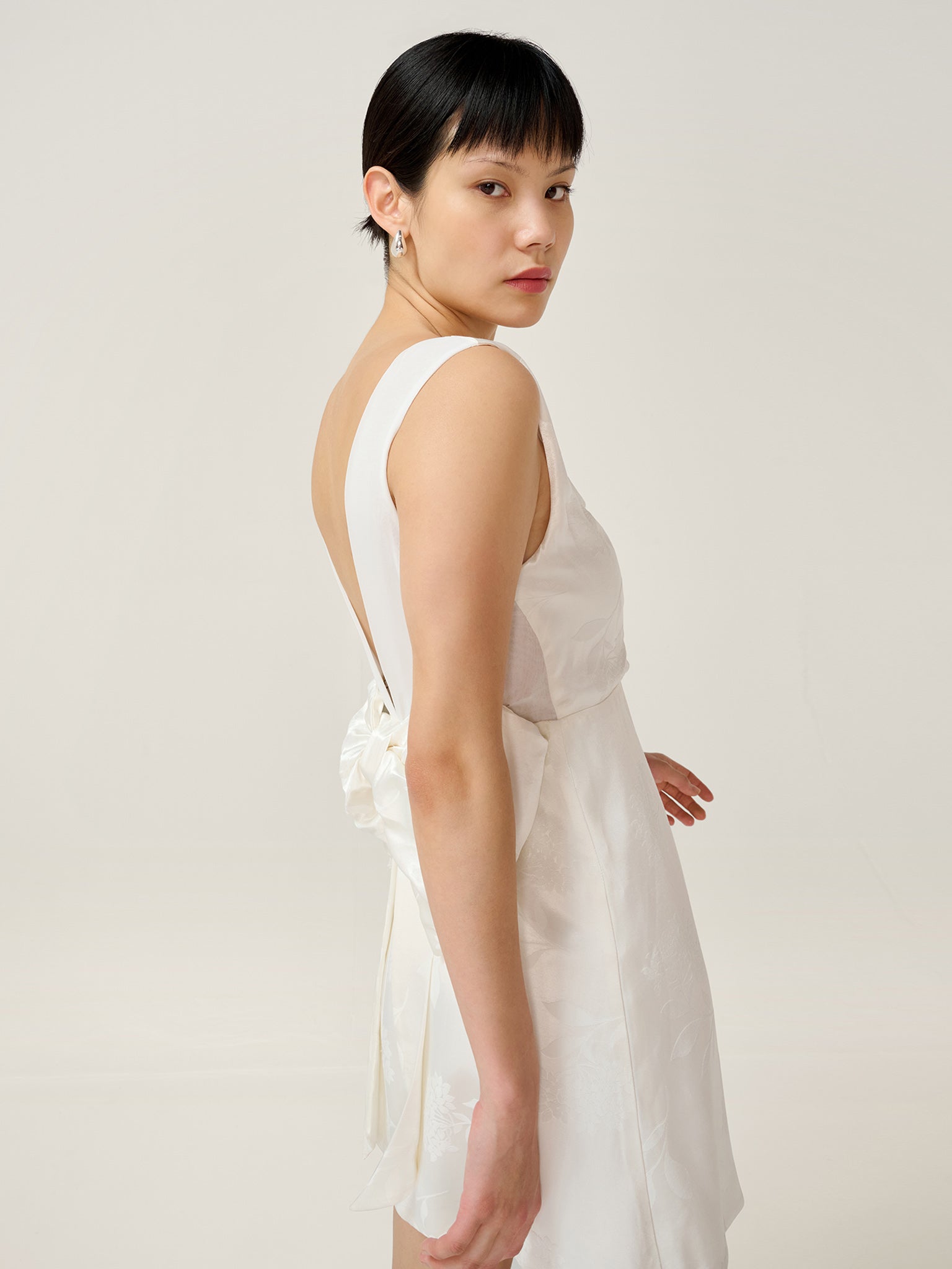 ivory jacquard dress Jacquard Bridal Gown with Lace Up Back