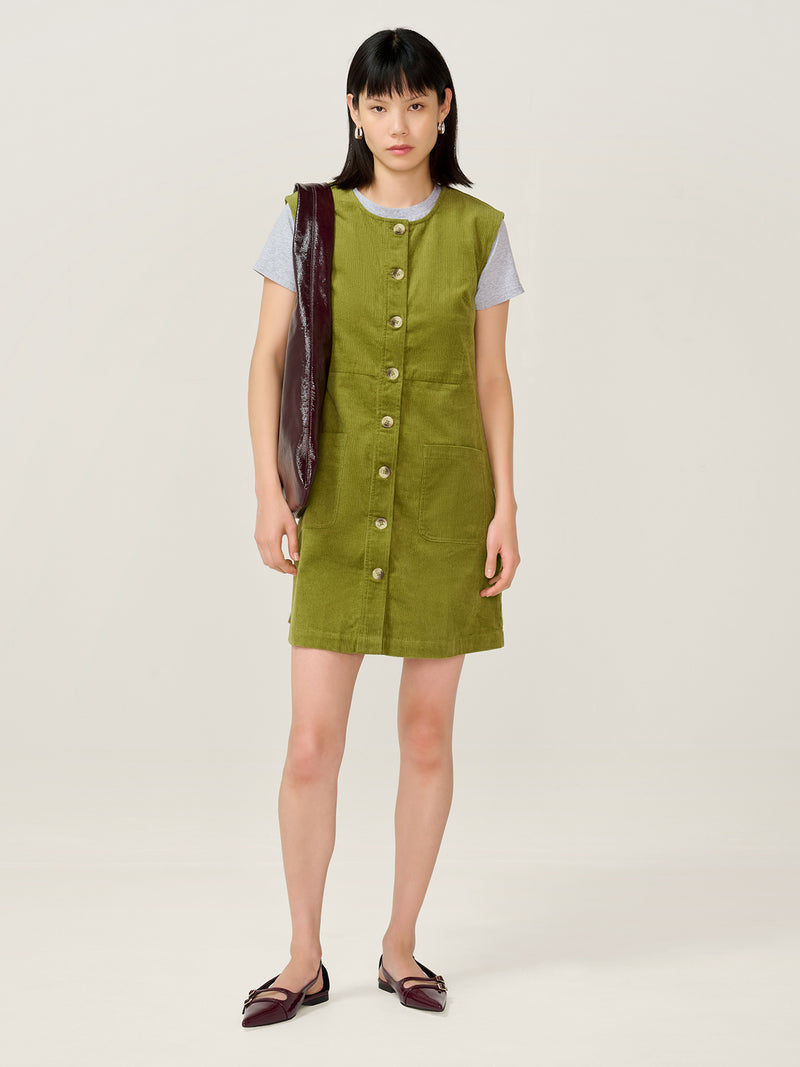 Bunni Cord Dress in Moss Green
