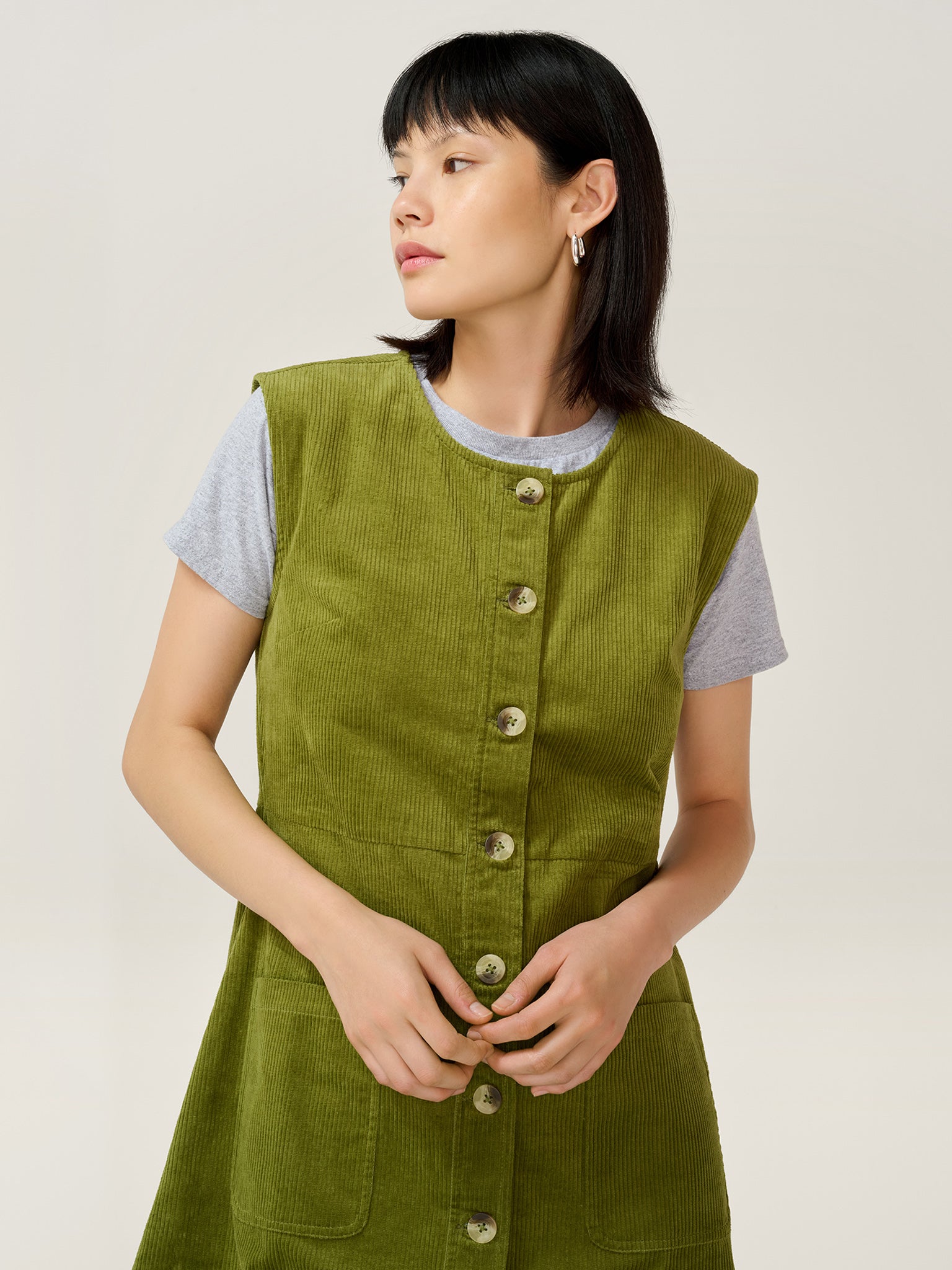 Bunni Cord Dress in Moss Green