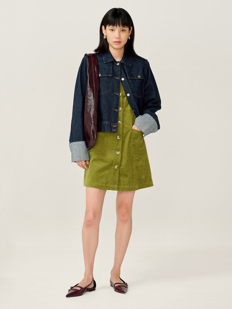 Bunni Cord Dress in Moss Green