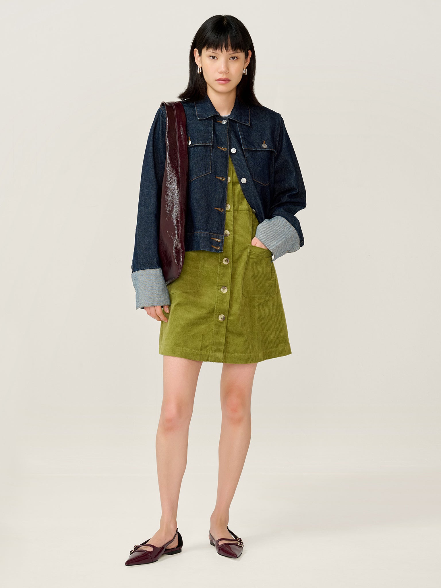 Bunni Cord Dress in Moss Green