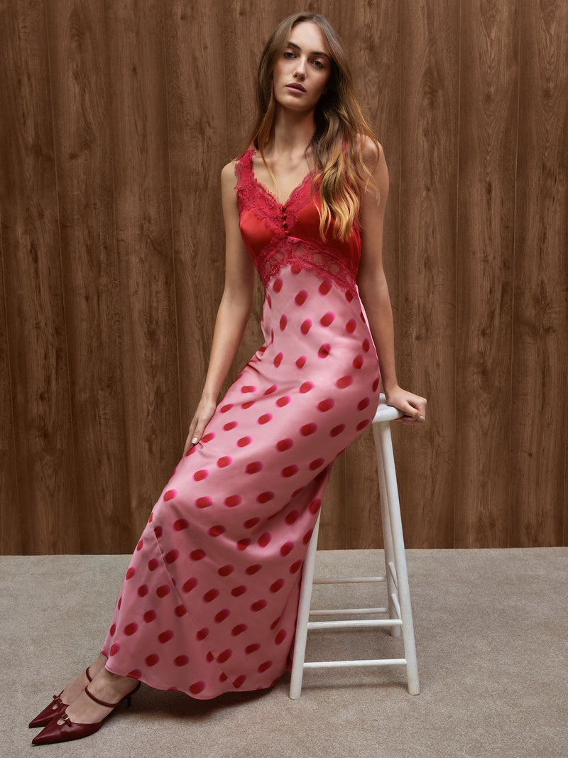 Allie Dress in Pink and Red Large Polka Dot