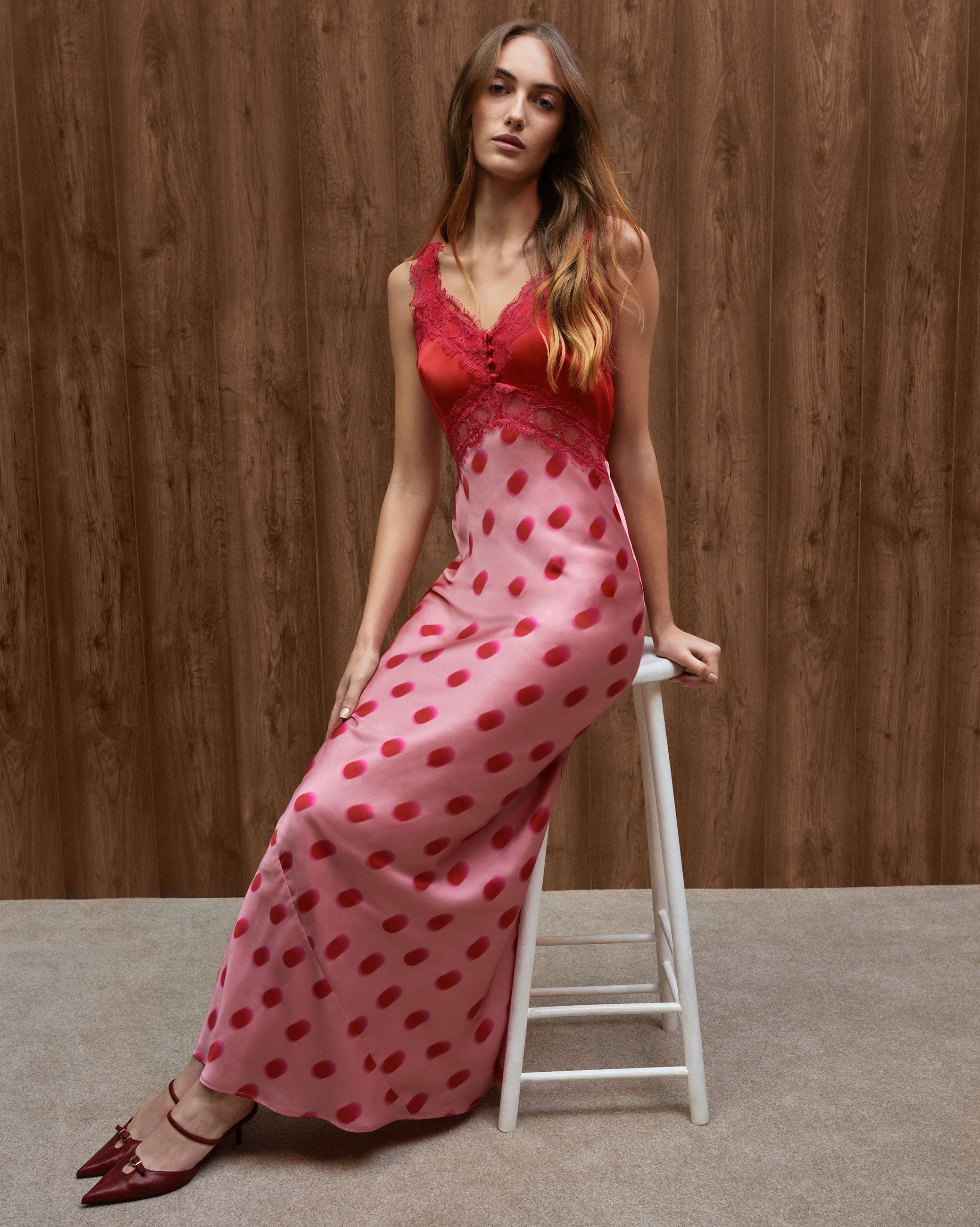 Allie Dress in Pink and Red Large Polka Dot - 18
