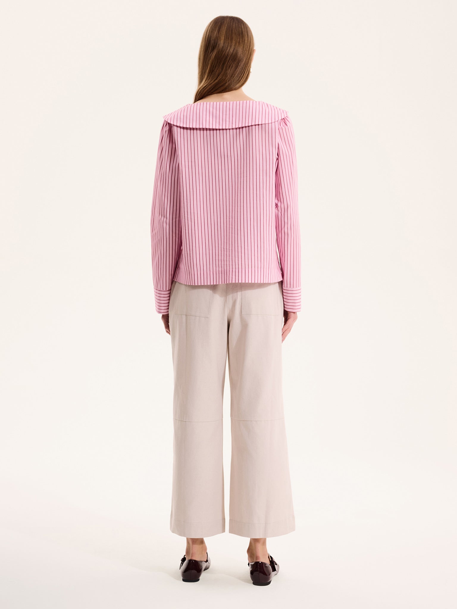 Caitlin Oversized Collar Blouse in Pink | OMNES | Blouses/Shirts