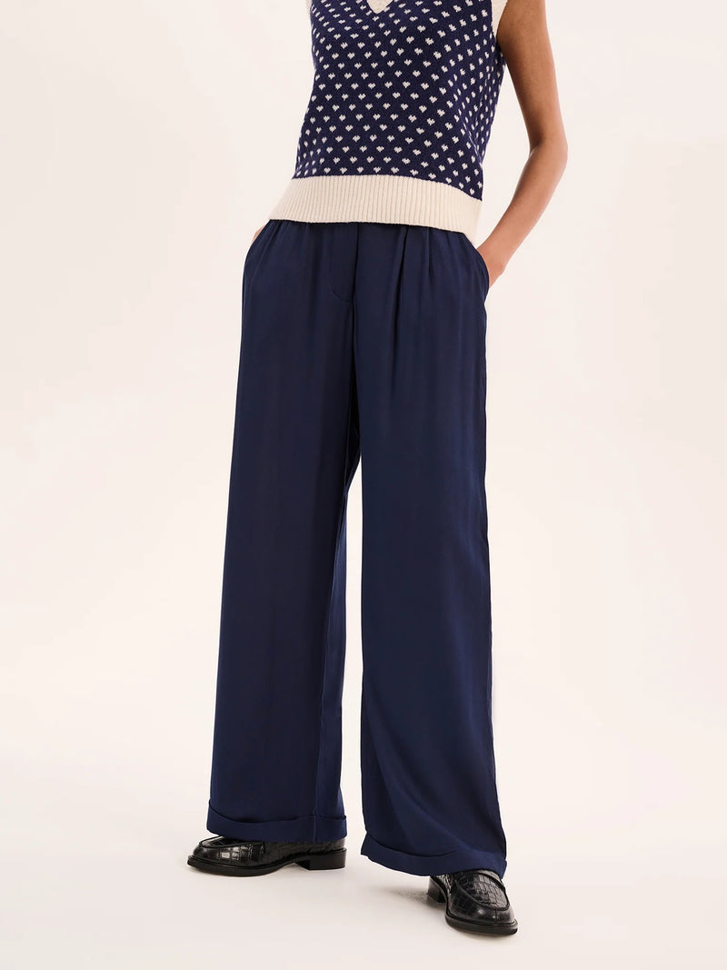 Candy Pleat Front Straight Leg Trouser in Navy
