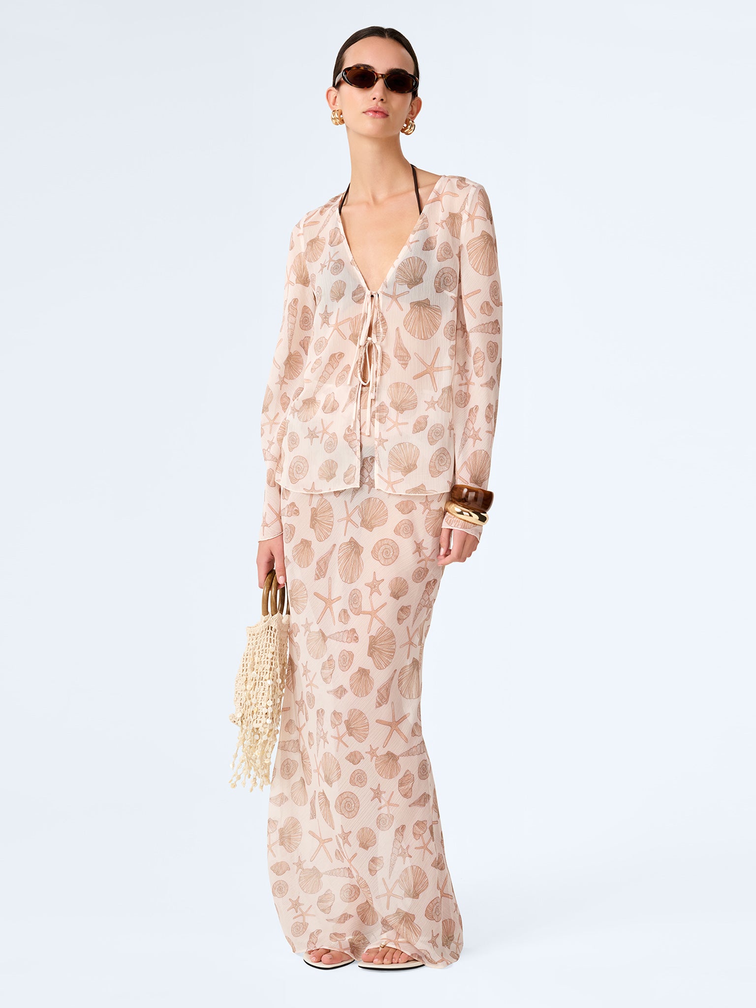 Cierra Skirt in Painterly Shell Print