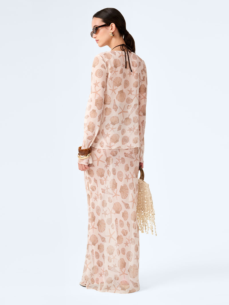 Cierra Skirt in Painterly Shell Print
