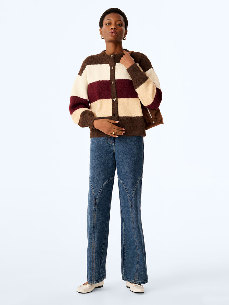 Colby Cardigan in Brown and Cream